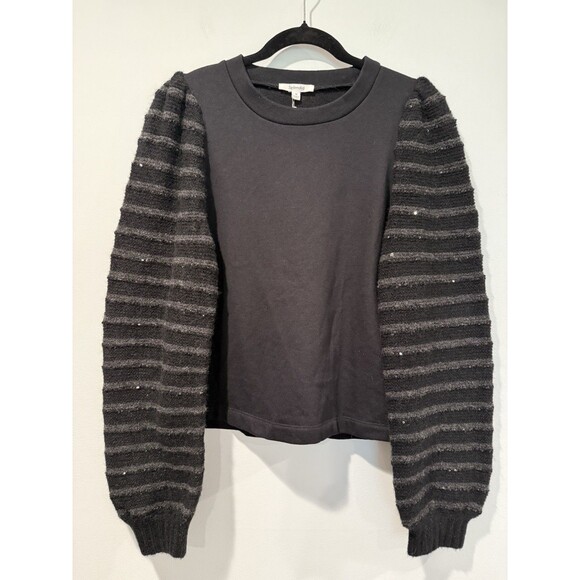 NEW Splendid Top Womens Medium Black Sequin Knit Stretch Sweatshirt Goth Witchy - Picture 1 of 7